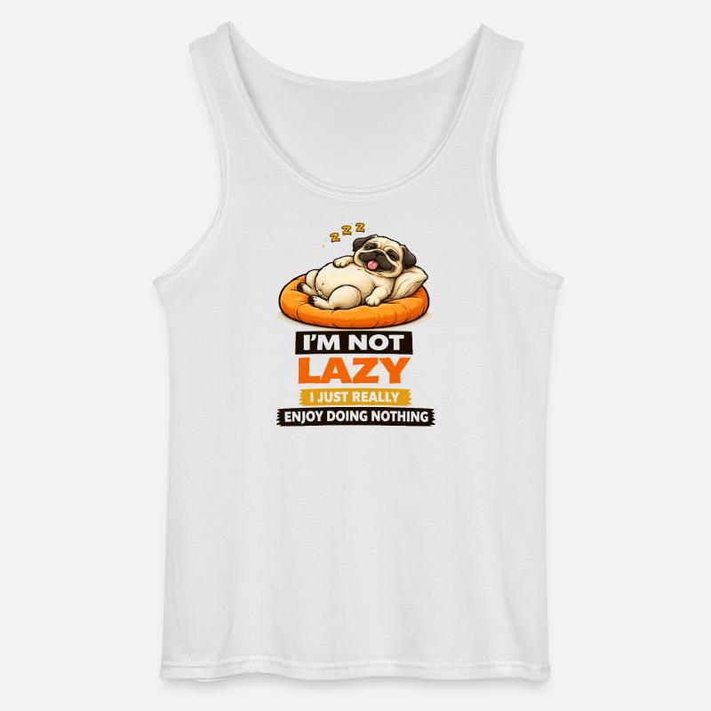 Ikke doven, bare nyder ingenting, Pug - Gildan tanktop til mænd - hvid