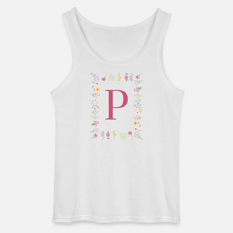Florale Initialen "P", Buchstaben Monogramm - Gildan Männer Tank Top - Weiß