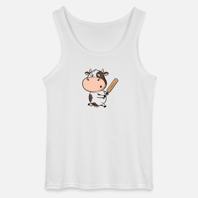 Sjov ko til cricket for børnefans - Gildan tanktop til mænd - hvid
