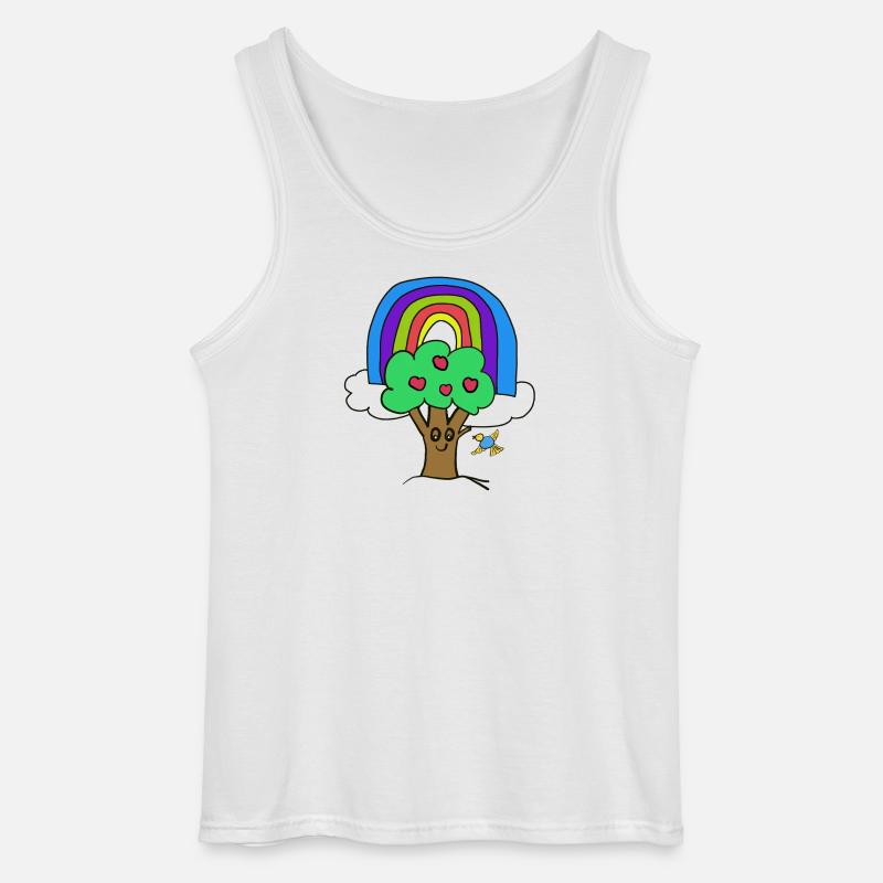 Baum Regenbogen Kind Vogel Märchen - Gildan Männer Tank Top - Weiß