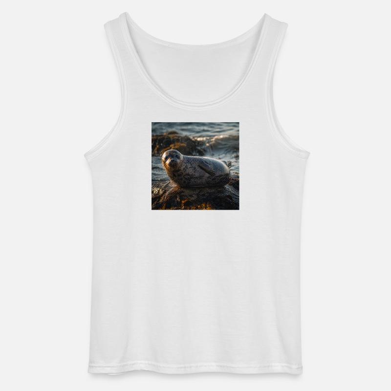 Robbe auf der Klippe am Meer - Gildan Männer Tank Top - Weiß