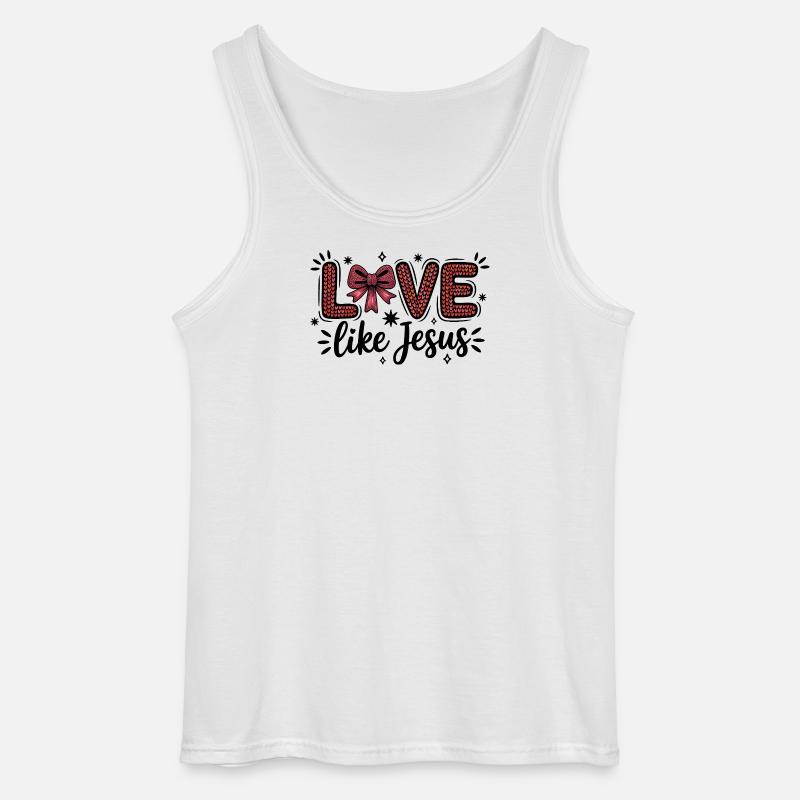 Love Like Jesus Heart Scripture Bow - Gildan Men’s Tank Top - white