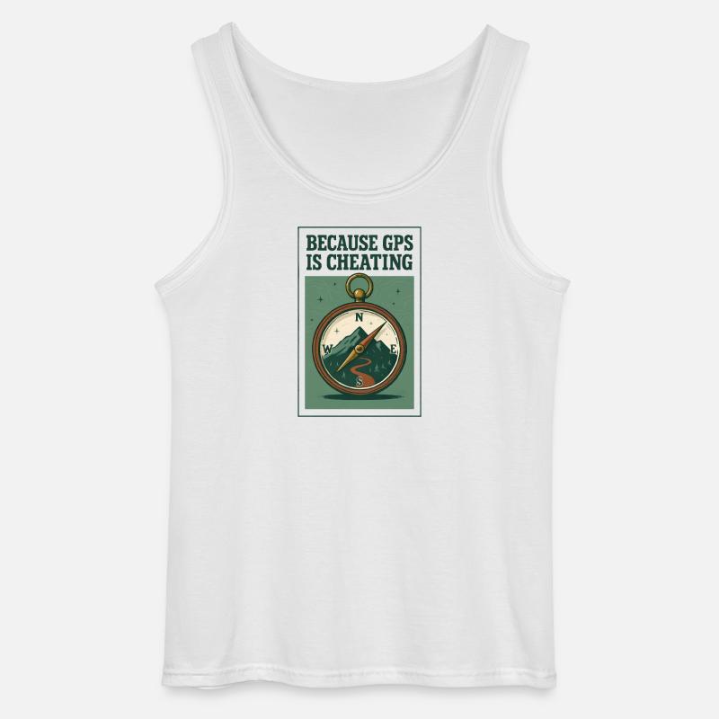 GPS is cheating | Compass Hiking - Gildan Men’s Tank Top - white