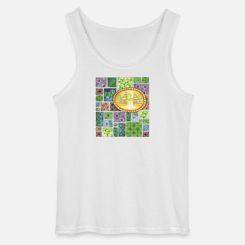 Bali temple on pattern patchwork - Gildan Männer Tank Top - Weiß