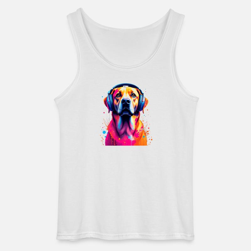 Labbi Labrador mit Kopfhörer - Gildan Männer Tank Top - Weiß