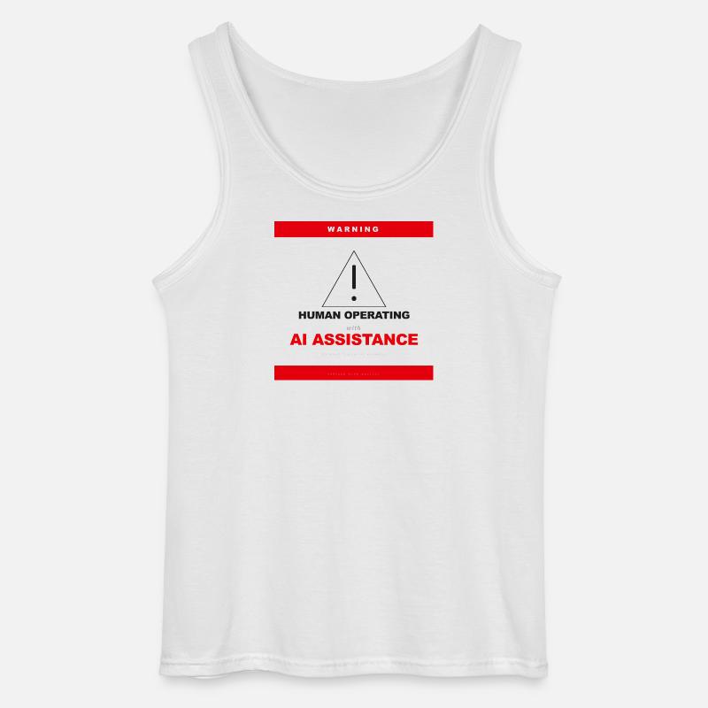 WARNING: HUMAN OPERATING WITH AI ASSISTANCE - Gildan Men’s Tank Top - white