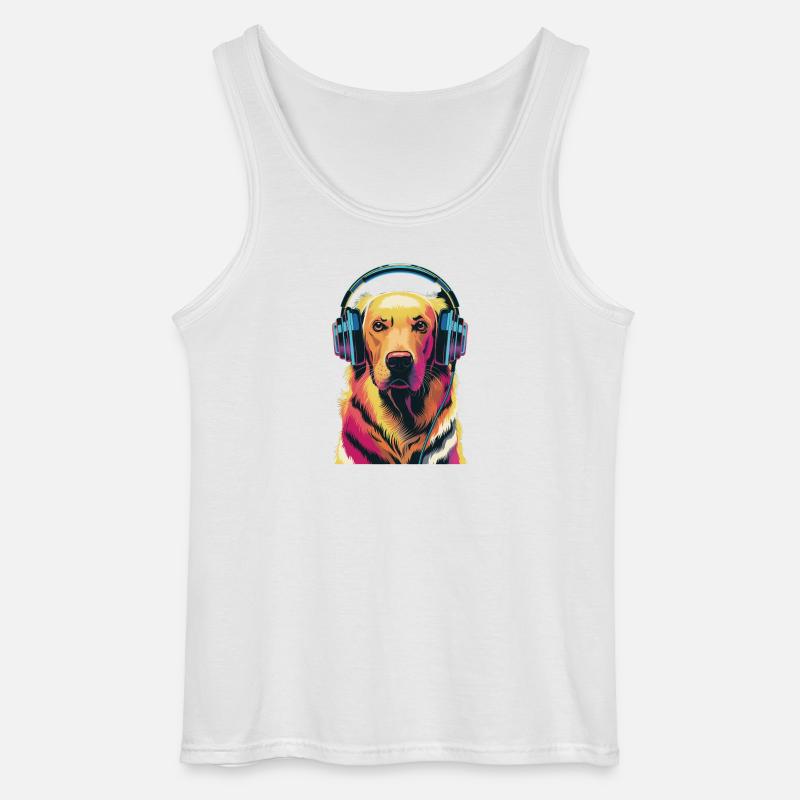 Golden Retriever mit Kopfhörer - Gildan Männer Tank Top - Weiß