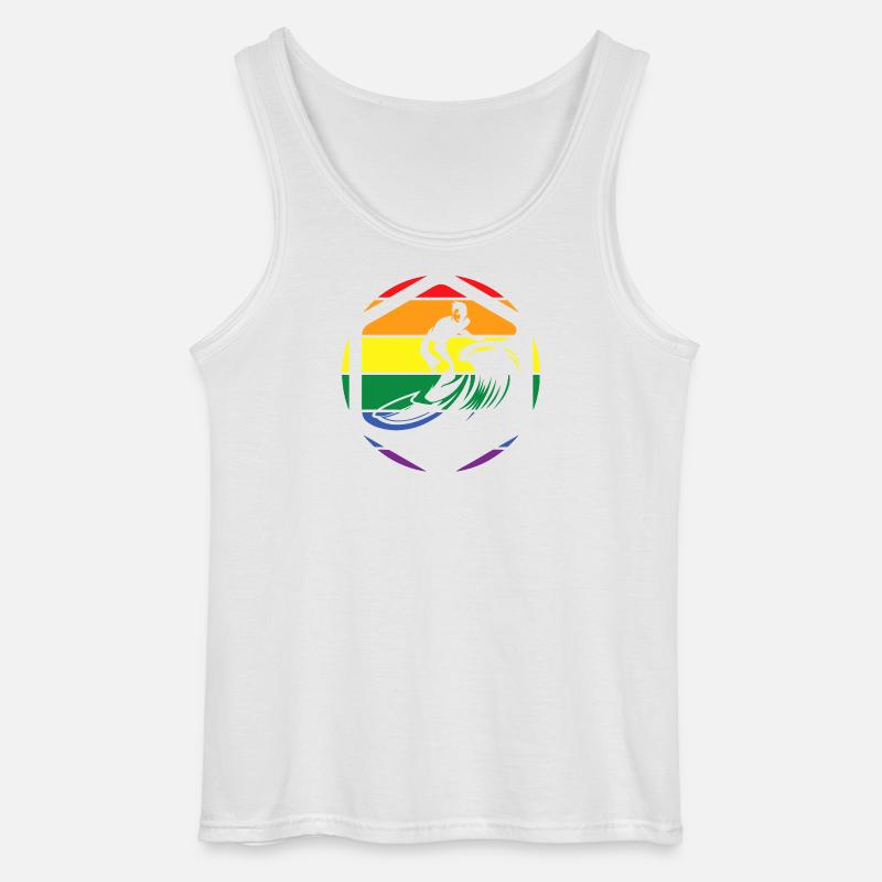 Rainbow Wave Surfer Circle - Gildan Männer Tank Top - Weiß