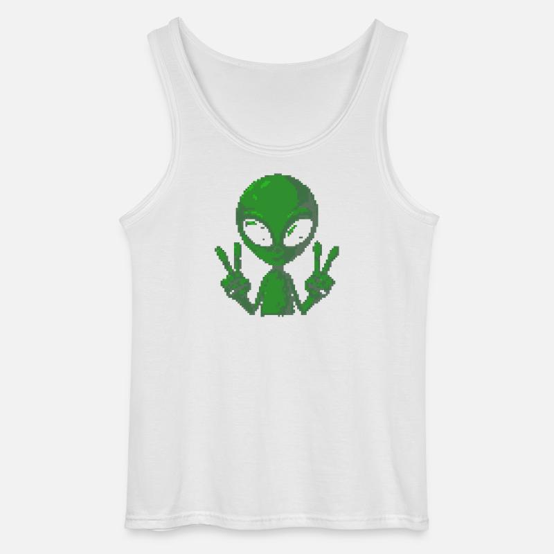 Pixel grünes Alien-Friedenszeichen - Gildan Männer Tank Top - Weiß