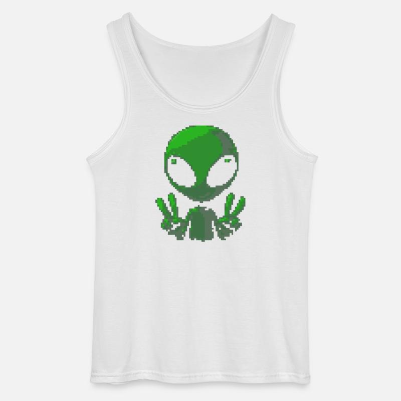 Pixel grünes Alien-Friedenszeichen - Gildan Männer Tank Top - Weiß
