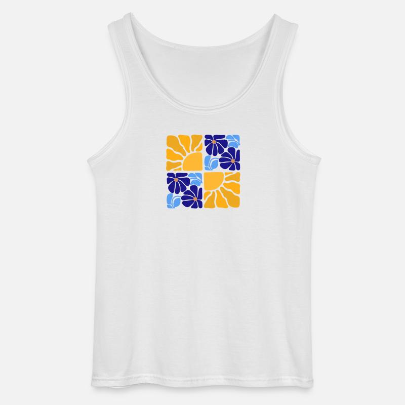 70s Retro Blumen & Sonne Design - Gildan Männer Tank Top - Weiß