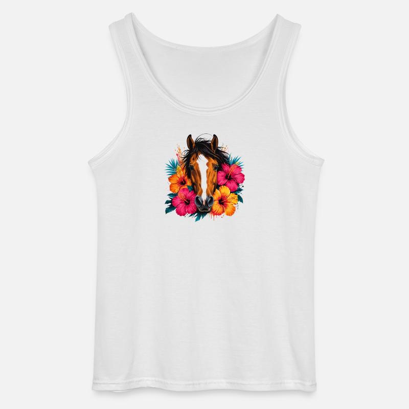 Pferd mit tropischen Blüten - Gildan Männer Tank Top - Weiß
