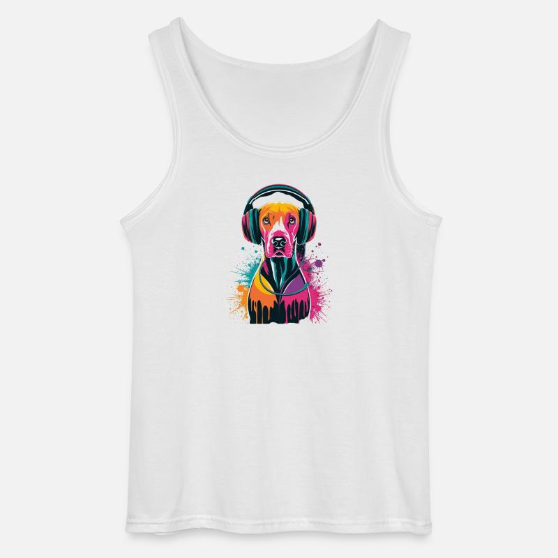 Viszla mit Kopfhörer - Gildan Männer Tank Top - Weiß