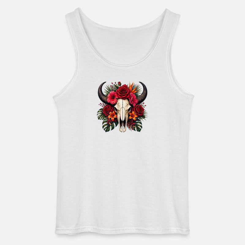 Blumen-Schädel mit Hörnern - Gildan Männer Tank Top - Weiß