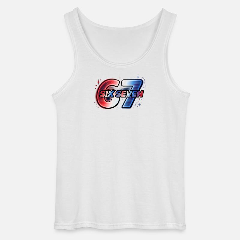 67 Neon – Rotes Blaues Sternen-Design - Gildan Männer Tank Top - Weiß