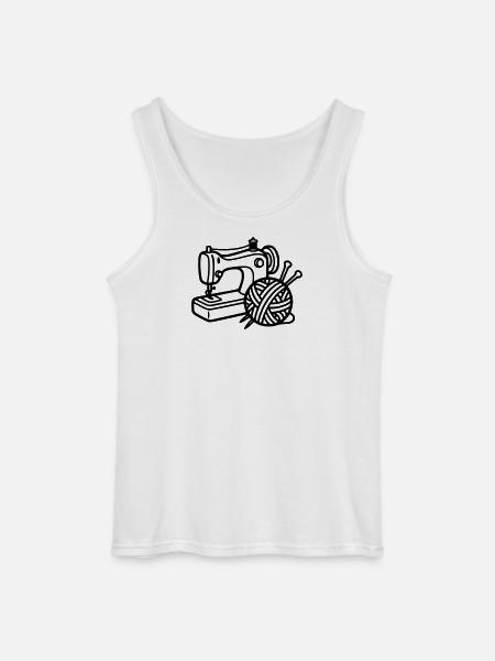 Sewing Machine Wool Knitting Sewing Handmade - Gildan Men’s Tank Top - white