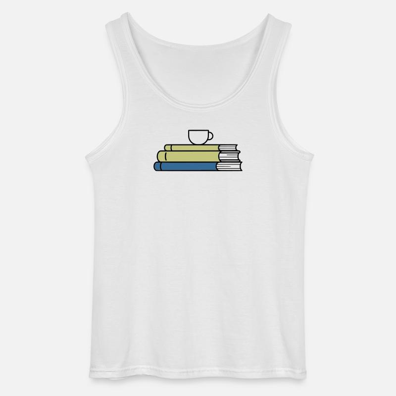 Bücherstapel Kaffeetasse Farbig - Gildan Männer Tank Top - Weiß
