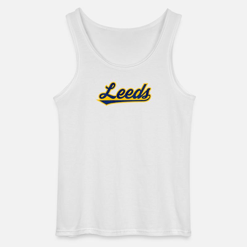 Leeds Script Logo Blau Gelb - Gildan Männer Tank Top - Weiß