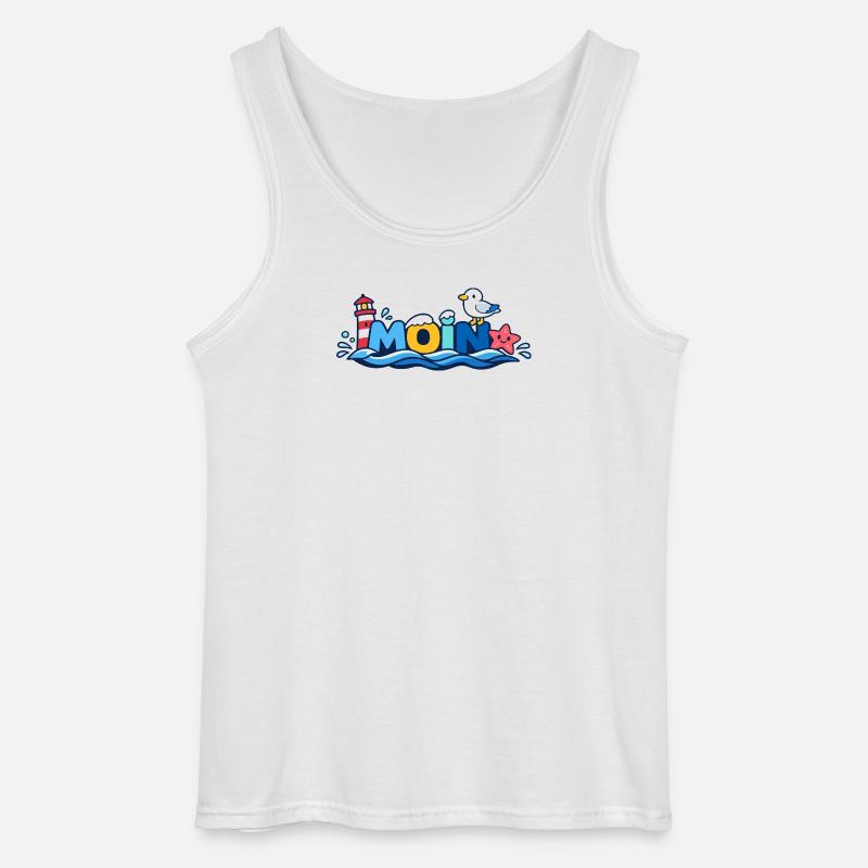 MOIN Möwe Leuchtturm Maritim Bunt - Gildan Männer Tank Top - Weiß
