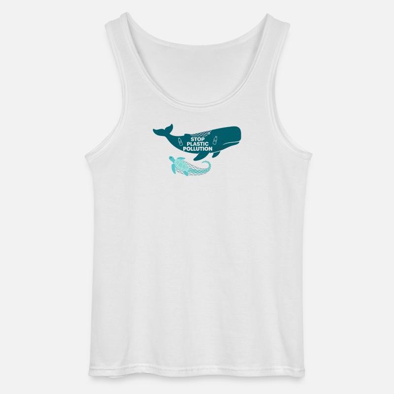 Stop Plastic Pollution, whale and turtle - Gildan Männer Tank Top - Weiß