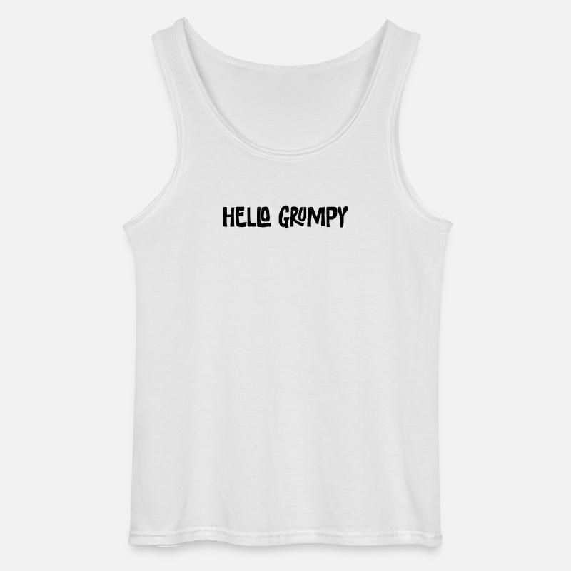 Hello Grumpy Funny Minimal Saying - Gildan Men’s Tank Top - white