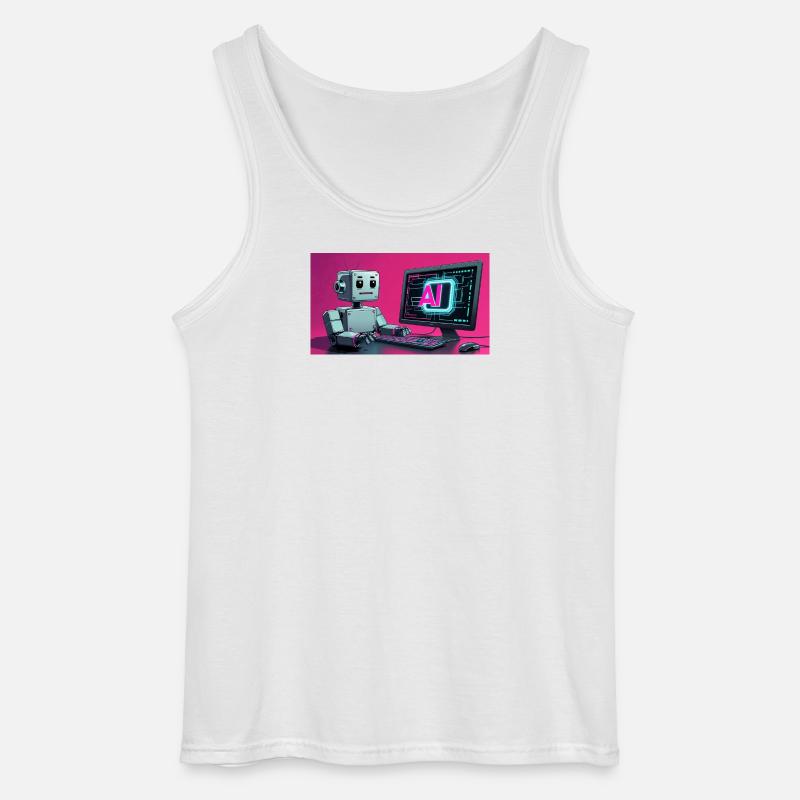 Futuristischer KI-Roboter und Tech-Bildschirm - Gildan Männer Tank Top - Weiß