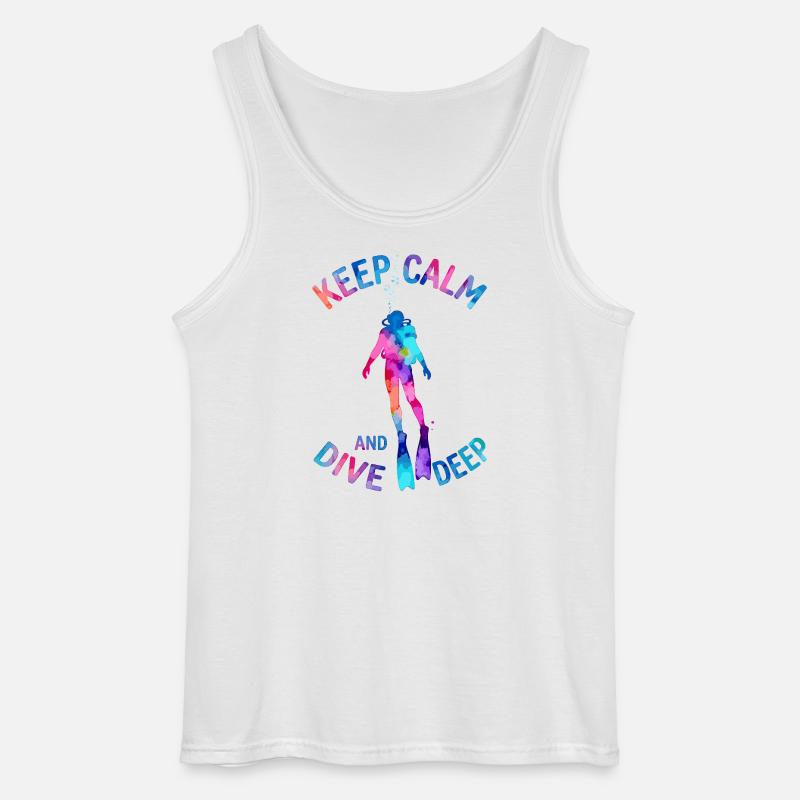 Keep Calm Dive Deep Bunter Taucher - Gildan Männer Tank Top - Weiß