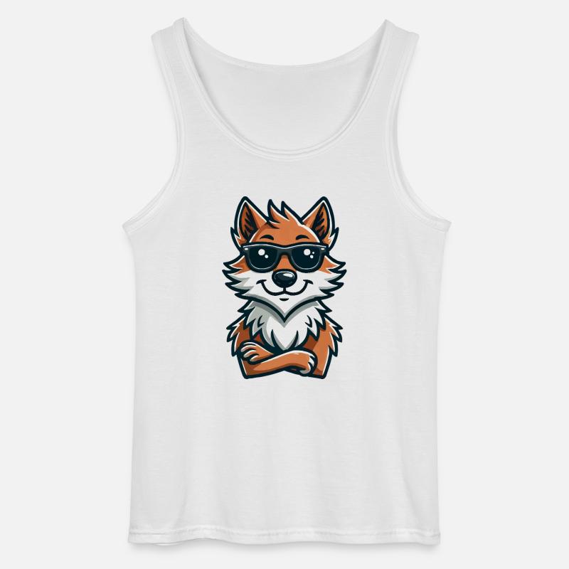Wolf Sunglasses Comic - Gildan Men’s Tank Top - white