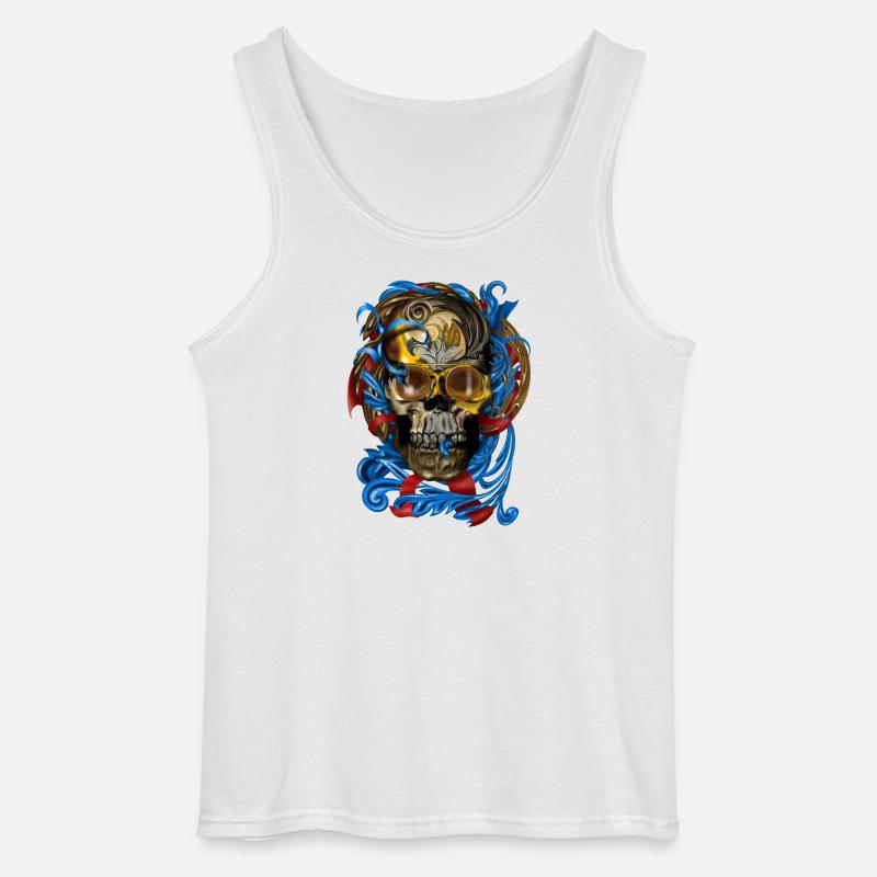Barock Skull mit Blau Bändern - Gildan Männer Tank Top - Weiß