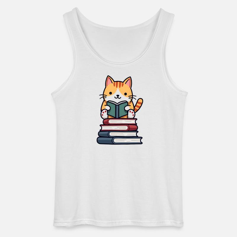 Katze liest ein Buch - Gildan Männer Tank Top - Weiß