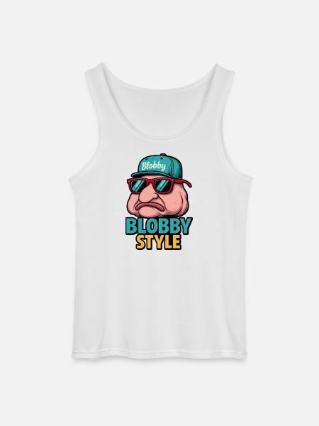 Blobby Style Cartoon Tee - Gildan Men’s Tank Top - white