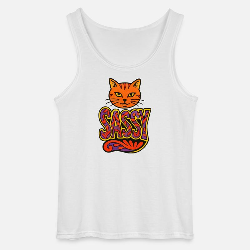 Sassy Cat Psychedelic Script - Gildan Men’s Tank Top - white