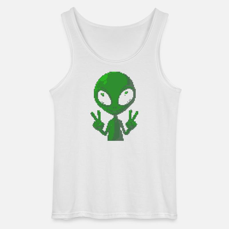 Pixel Alien Peace Sign - Gildan Männer Tank Top - Weiß