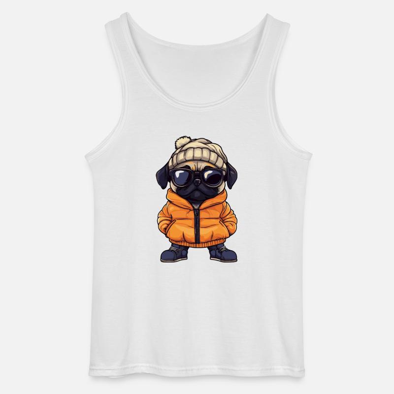 Mops Hund Winter Comic - Gildan Männer Tank Top - Weiß