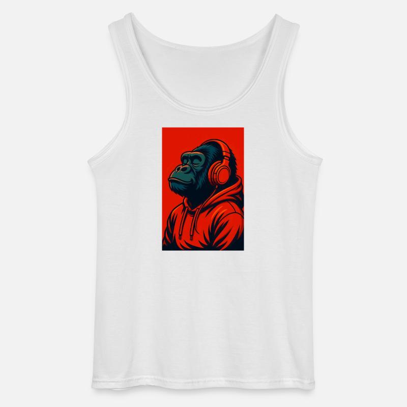 Gorilla im Kapuzenpullover mit Kopfhörern - Gildan Männer Tank Top - Weiß