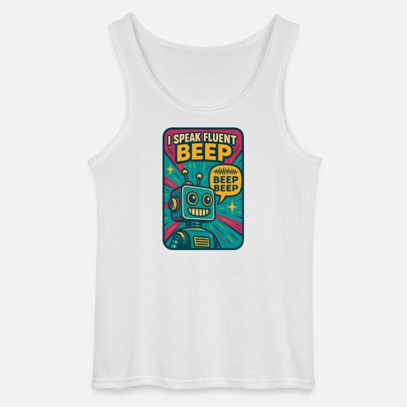 Flowing Beep | Robot Sci-Fi Nerd - Gildan Men’s Tank Top - white
