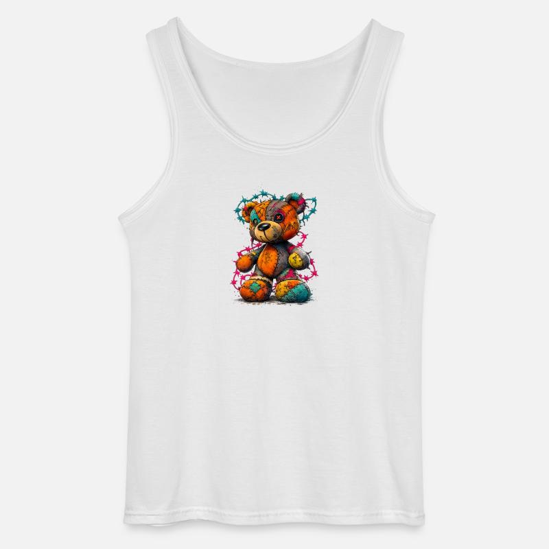 Patchwork Teddybär mit Neonfäden - Gildan Männer Tank Top - Weiß