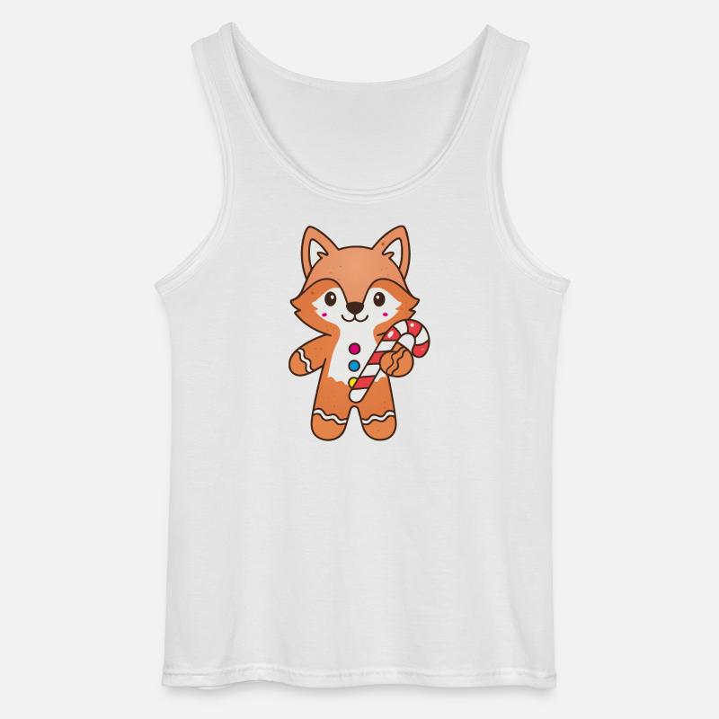 Cute Gingerbread Fox with Candy Cane - Gildan Men’s Tank Top - white