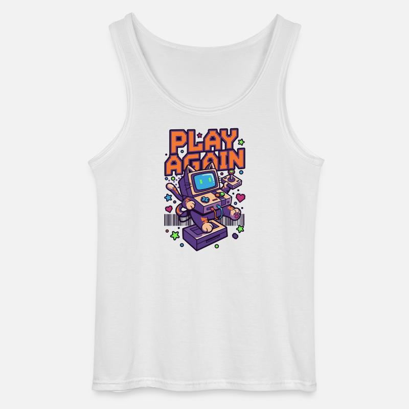 Play Again: Retro Katzen-Arcade - Gildan Männer Tank Top - Weiß