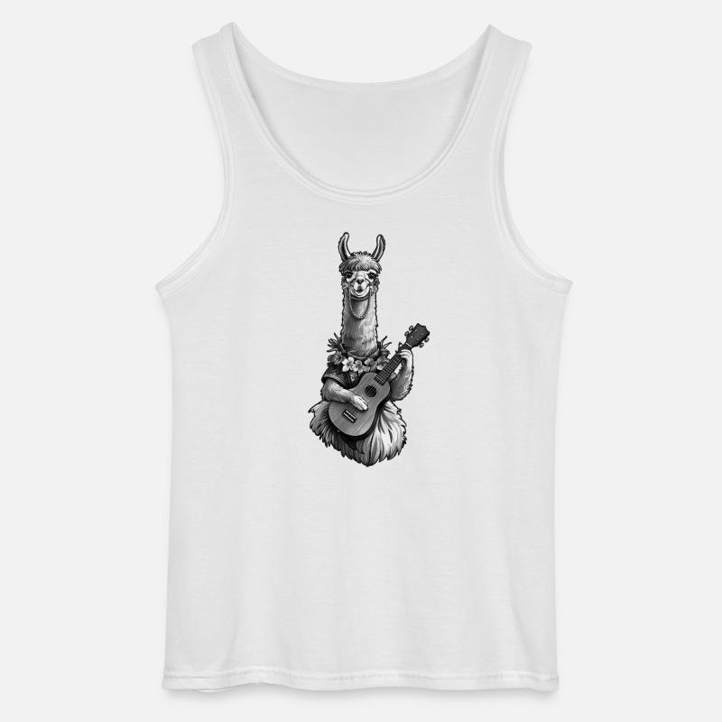 Llama Playing Ukulele - Black White - Gildan Men’s Tank Top - white