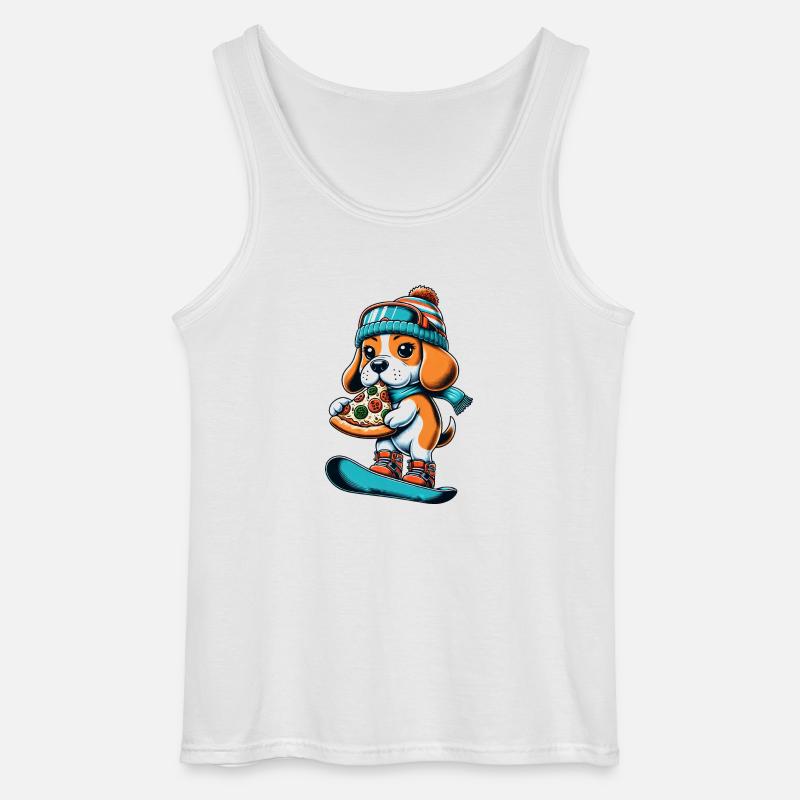 Beagle Snowboarder: Pizza-Abfahrt - Gildan Männer Tank Top - Weiß