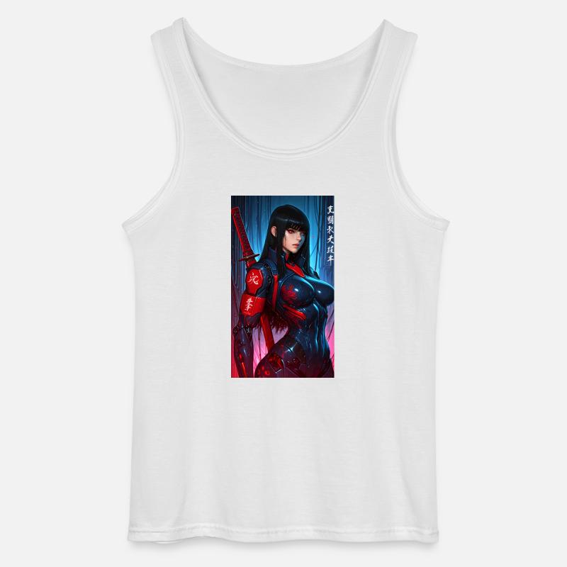 3D Sci-Fi Cyberpunk-Samurai-Kriegerin mit Katana - Gildan Männer Tank Top - Weiß