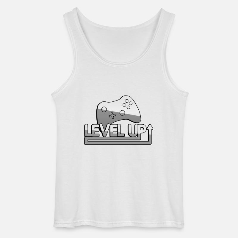 LEVEL UP + Controller - Gaming - Gildan Men’s Tank Top - white