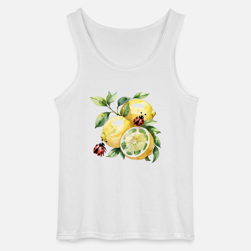 Cheerful Lemon Ladybug Pattern - Gildan Men’s Tank Top - white