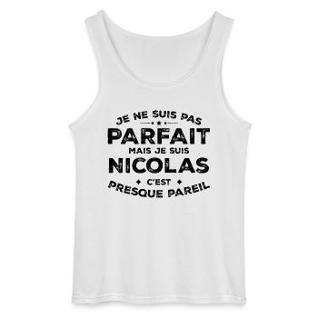 Nicolas A first name, an attitude Humour Nicolas - Gildan Men’s Tank Top - white - Front - AI Model Male 185 dark (185cm)
