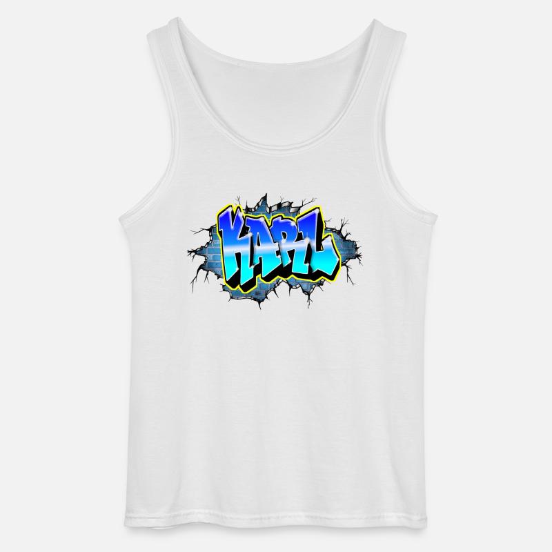 Graffiti KARL Blauer Backsteinriss - Gildan Männer Tank Top - Weiß