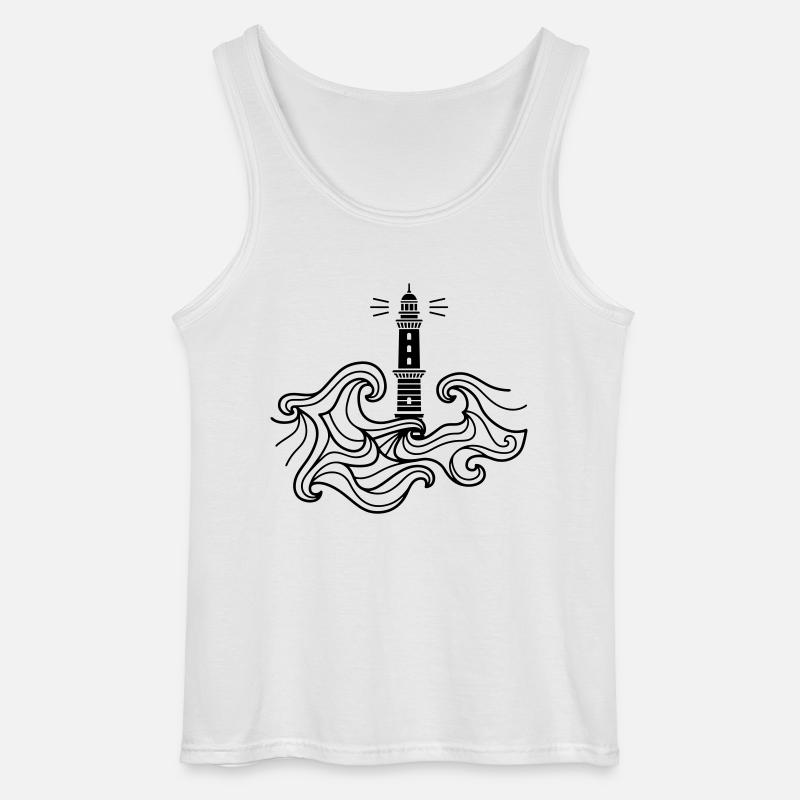 Lighthouse Warnemünde with waves - Gildan Men’s Tank Top - white