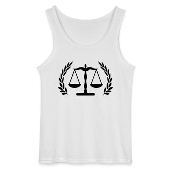 Justice Logo - Gildan Men’s Tank Top - white - Front - AI Model Male 185 dark (185cm)