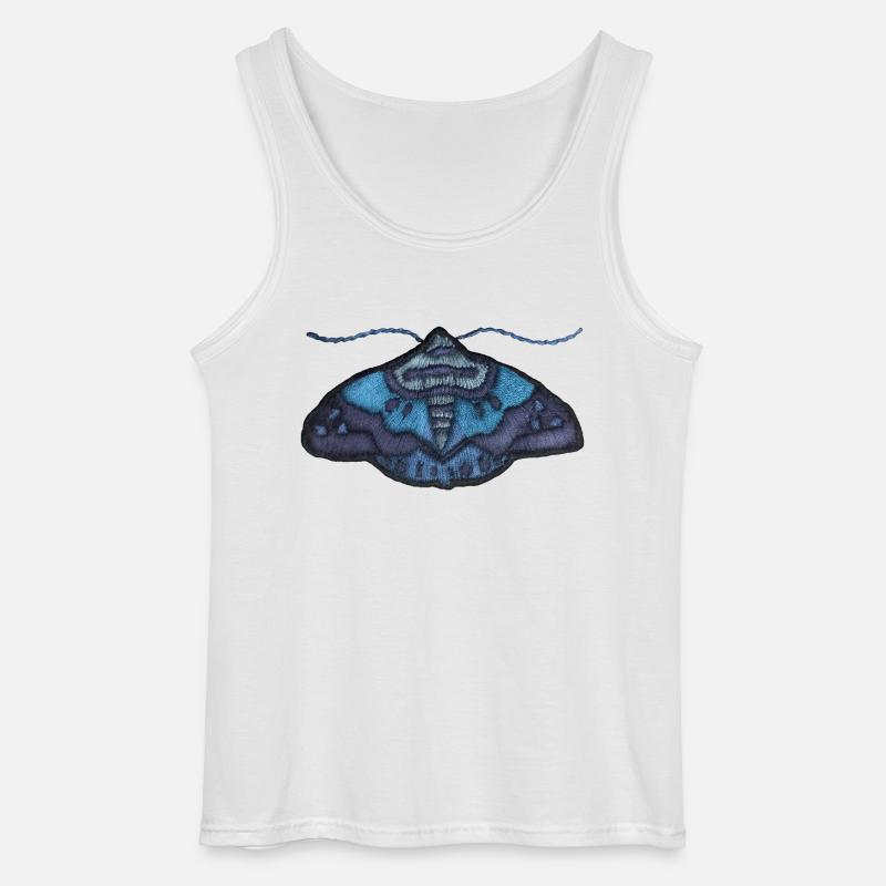 Blue moth – unique embroidered pattern - Gildan Men’s Tank Top - white