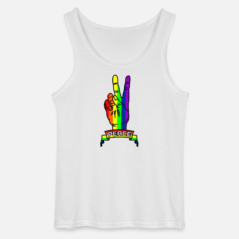 Regenbogen Friedenslogo Hand mit Friedenszeichen - Gildan Männer Tank Top - Weiß